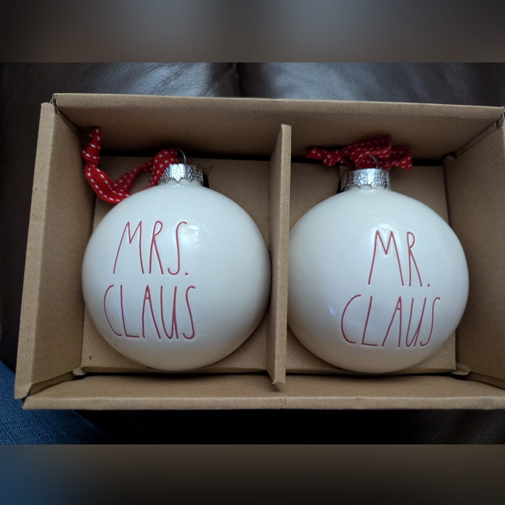 Rae Dunn Mrs. Claus and Mr. Claus Ornaments